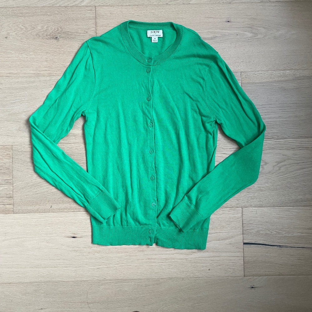 Jcrew 100% Cotton Green Cardigan Sweater Size Small